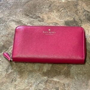 Kate Spade pink crossgrain leather zip around wallet